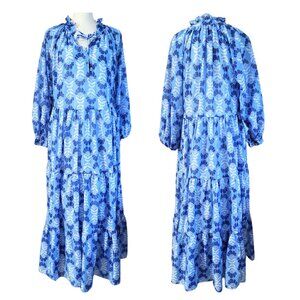 J. MARIE Luna Long Sleeve Blue & White Floral Boho Maxi Dress - Women's S